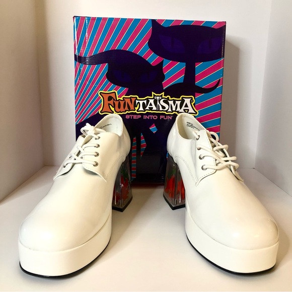 Pleaser - Funtasma Pimp-02 White Patent Platform Shoes with Aquarium Heel - Men - Picture 14 of 14